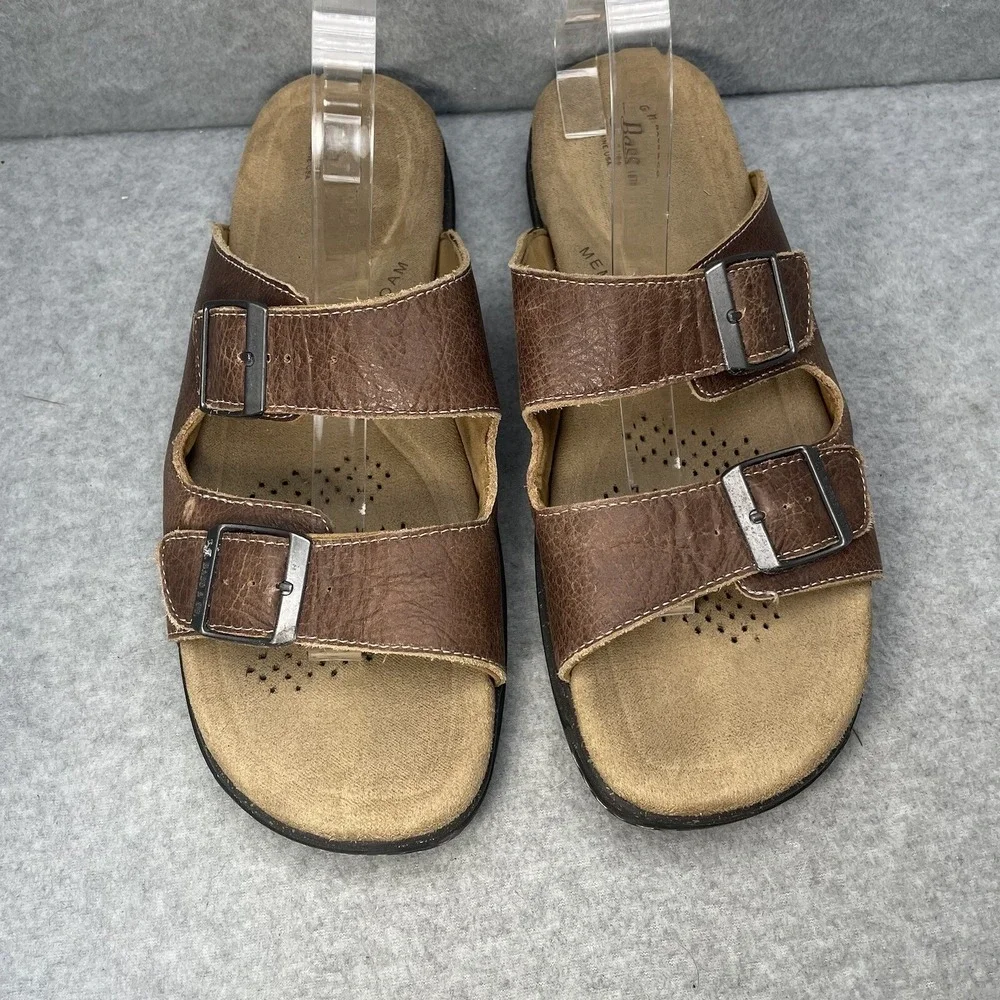 GH Bass & Co Men's 9M Brown Leather Slides double buckle Walking Sandal Casual